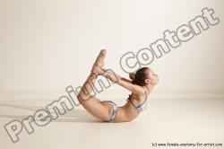 Swimsuit Gymnastic poses Woman White Moving poses Slim long brown Dynamic poses Academic